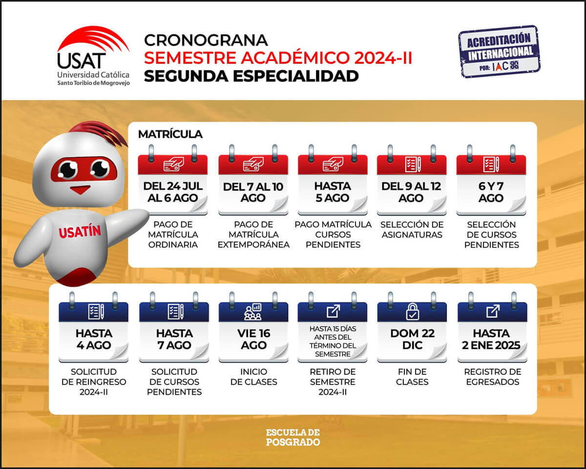 Calendario Académico Segundas Especialidades 2024 II